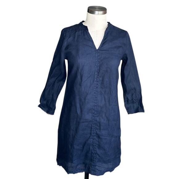 MICHAEL STARS Navy Blue Linen Paloma Frayed Hem Shift Mini Dress Size XXS - Picture 1 of 10